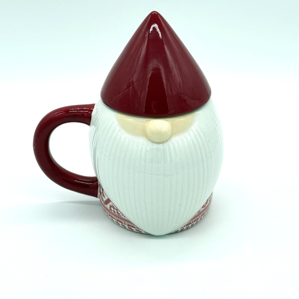 Santa Gnome Ceramic Mug With Red Hat Lid Holiday Christmas‎ Cup Jo-Ann Cute